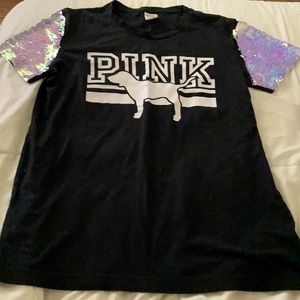 PINK shirt with sequin sleeves